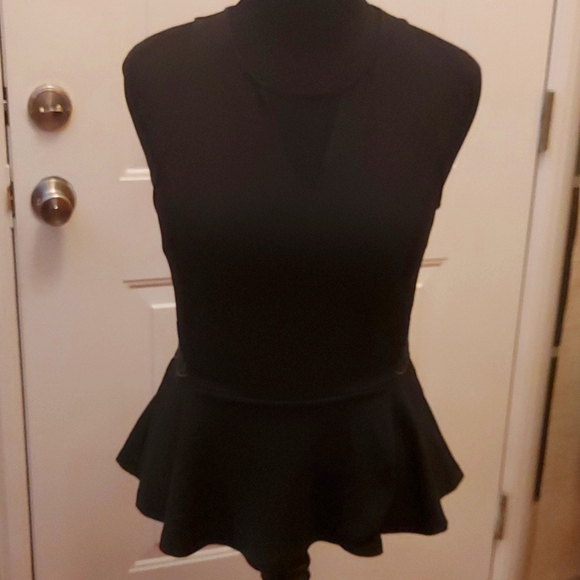 Black NWT  Marerial Girl peplum top with mesh. - Picture 2 of 12